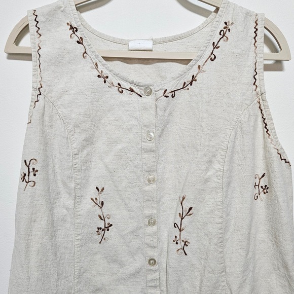 Vintage 100% Cotton Embroidered Button Front Maxi Dress Boho Cottagecore Cream L - Picture 2 of 8